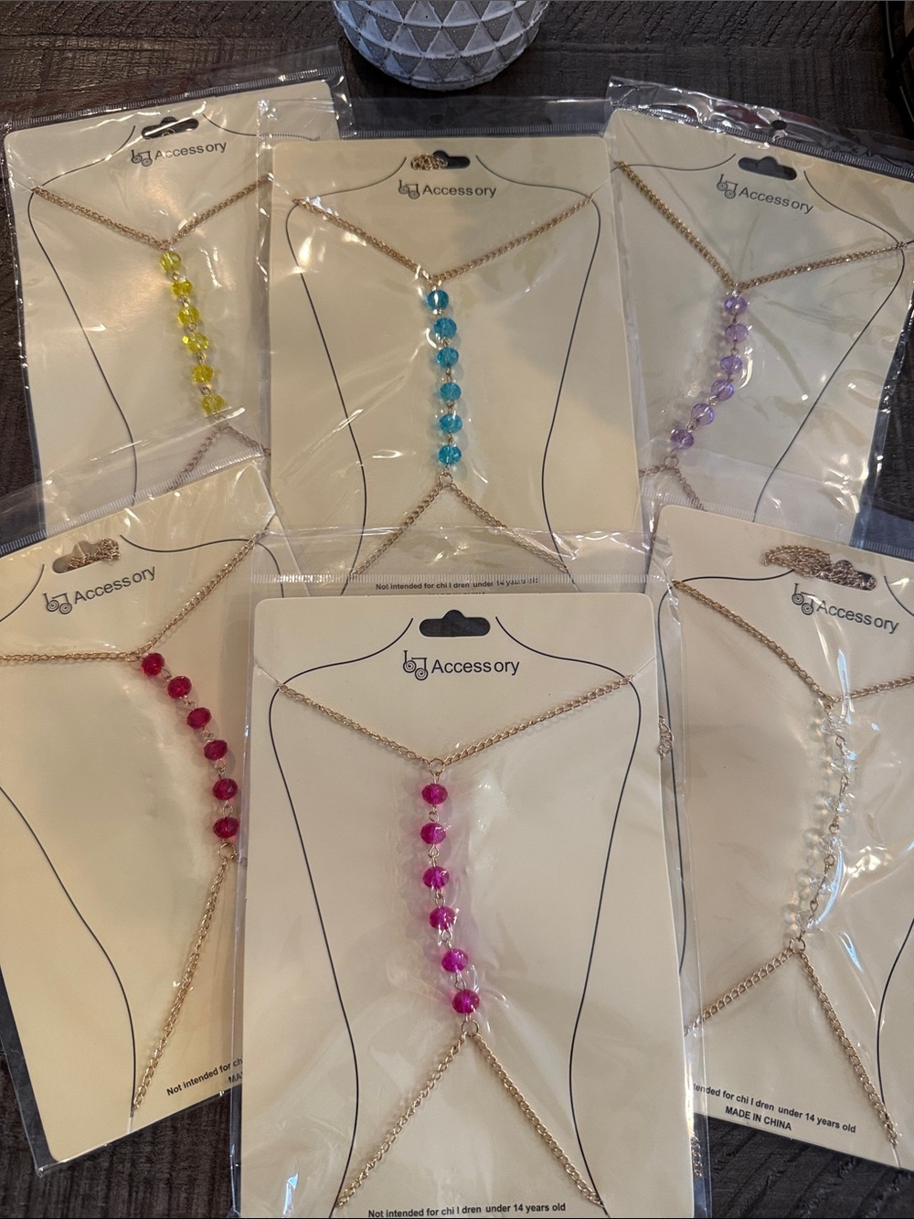 Women’s Gold Chain Body Necklace with Colored Beads - New in packaging!